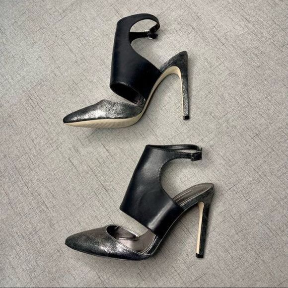 BCBGeneration Chaser Black Leather Pewter Stiletto Heel Nwt - Picture 6 of 11